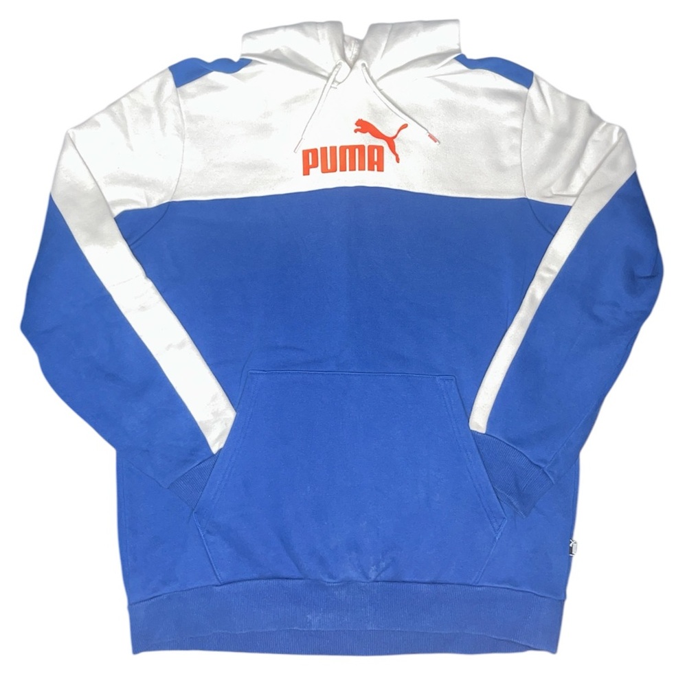Puma Blue & White Pull-Over Sweatshirt Colorblock Long Sleeve Sweater
